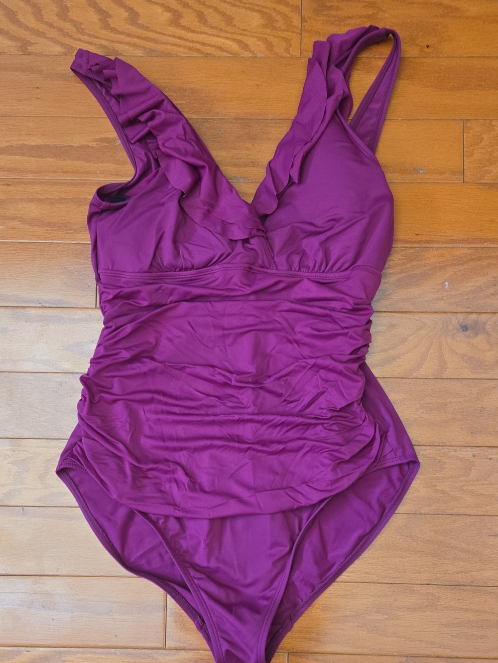 Ralph Lauren Magenta Ruffle One-Piece Swimsuit Size 14